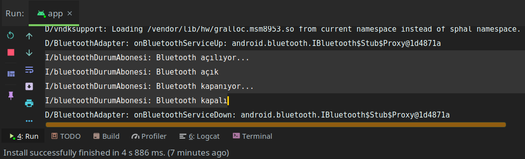 Bluetooth kontrol deneme çıktısı